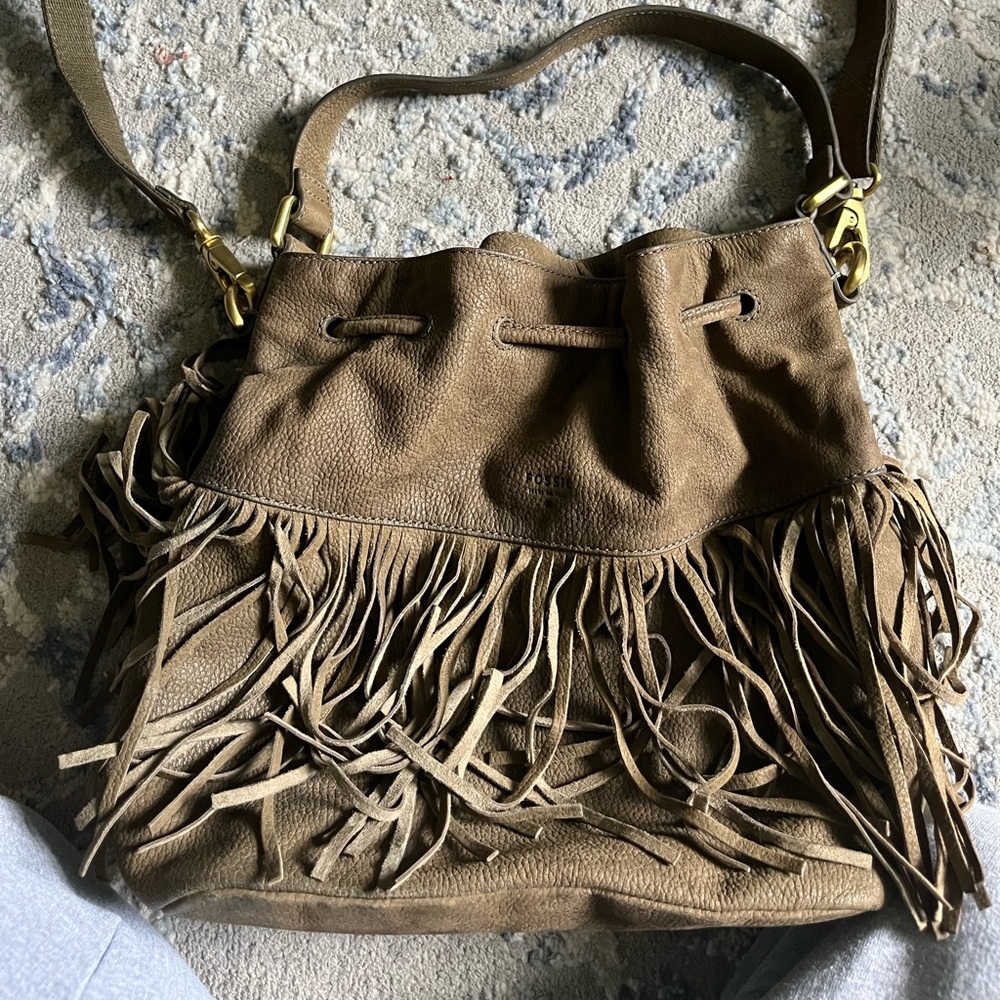 Fossil fringe leather bag